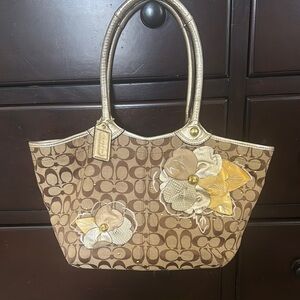 Floral Brown Coach Tote Bag